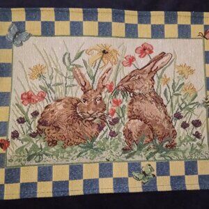 Easter Spring Placemat 4 Piece Set Bunny Floral Tapestry Dining Brunch